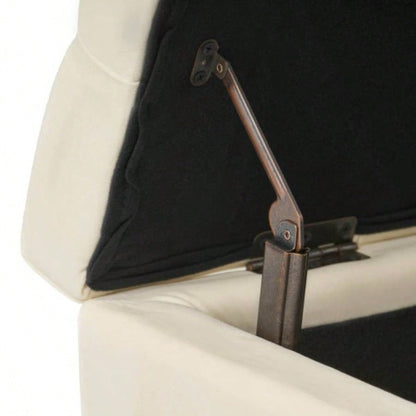 Button - Tufted and - Stitched Storage Ottoman, Beige