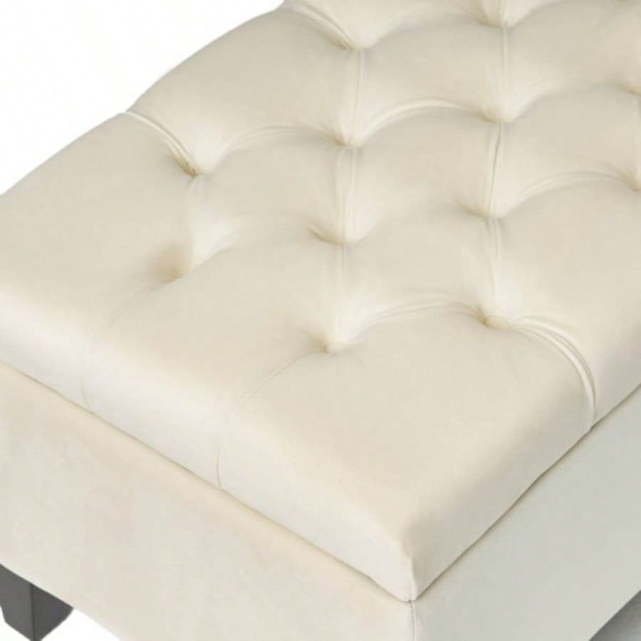 Button - Tufted and - Stitched Storage Ottoman, Beige