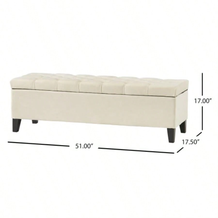 Button - Tufted and - Stitched Storage Ottoman, Beige