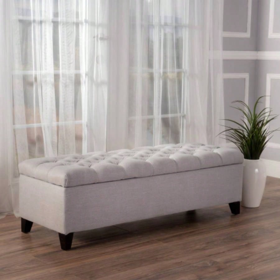 Button - Tufted and - Stitched Storage Ottoman, Beige