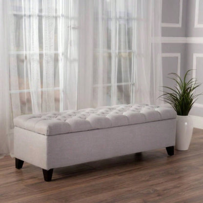 Button - Tufted and - Stitched Storage Ottoman, Beige