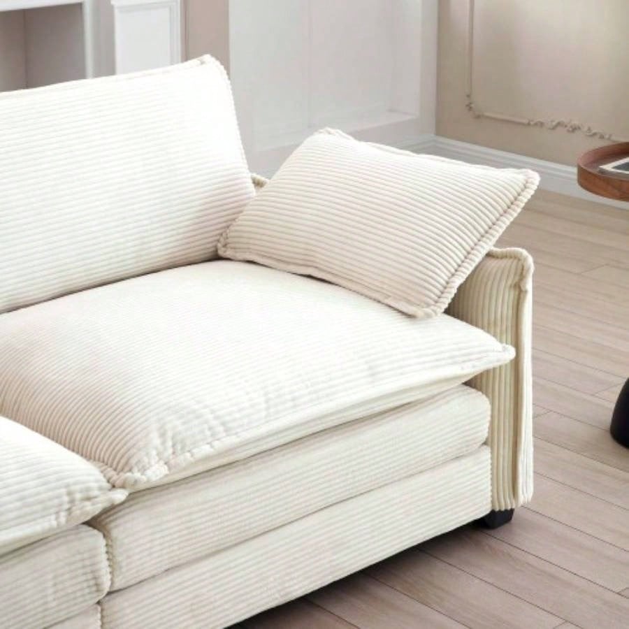 Ottoman Footstool in Corduroy Fabric, Can be Used with 2 Seater Sofas, 3 Seater Sofas and 4 Seater Sofas, Beige Corduroy Fabric
