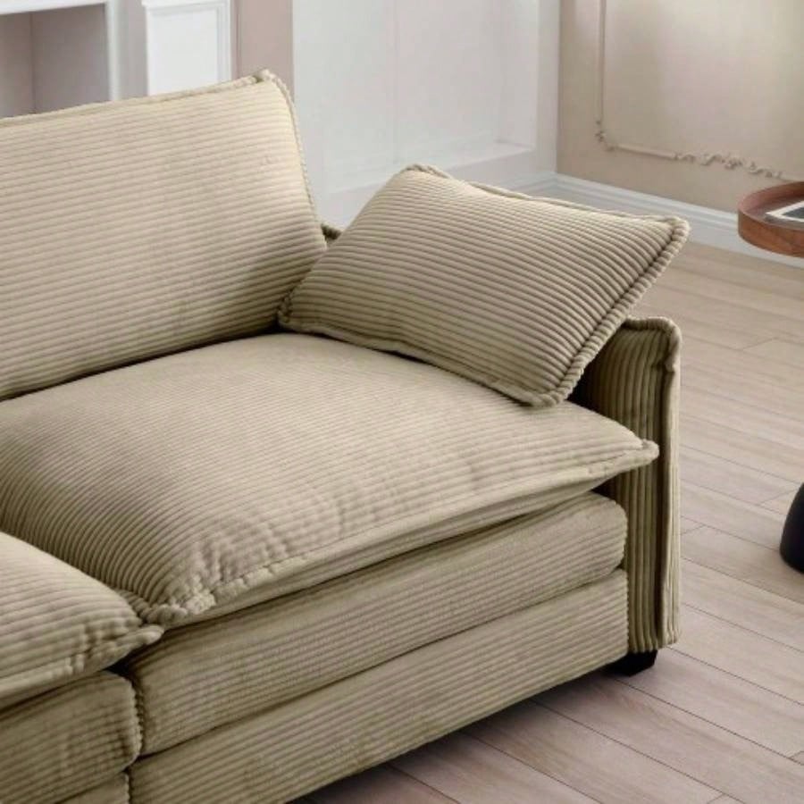 Ottoman Footstool in Corduroy Fabric, Can be Used with 2 Seater Sofas, 3 Seater Sofas and 4 Seater Sofas, Tan Corduroy Fabric
