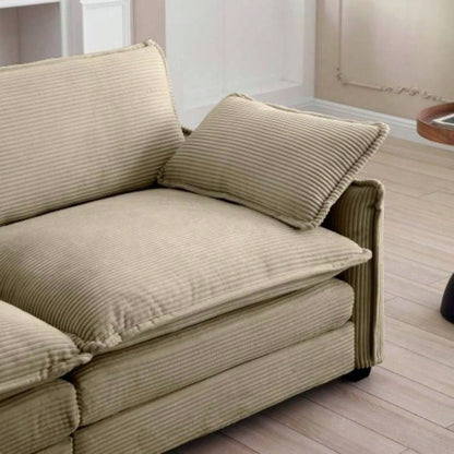 Ottoman Footstool in Corduroy Fabric, Can be Used with 2 Seater Sofas, 3 Seater Sofas and 4 Seater Sofas, Tan Corduroy Fabric
