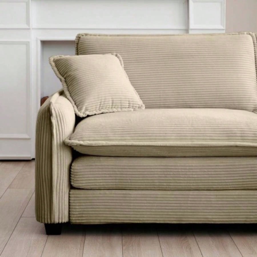 Ottoman Footstool in Corduroy Fabric, Can be Used with 2 Seater Sofas, 3 Seater Sofas and 4 Seater Sofas, Tan Corduroy Fabric