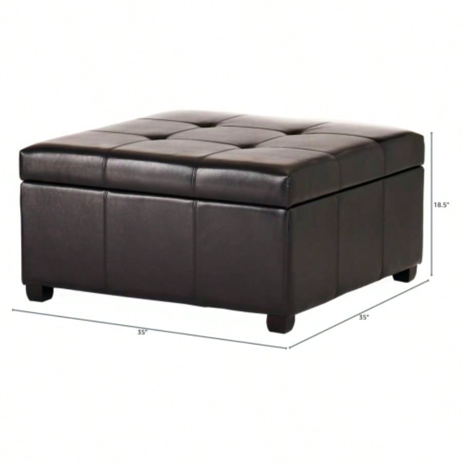 35inch Storage Ottoman, Large Square Ottoman with Storage, Tufted Ottomans Footstool Living Room
