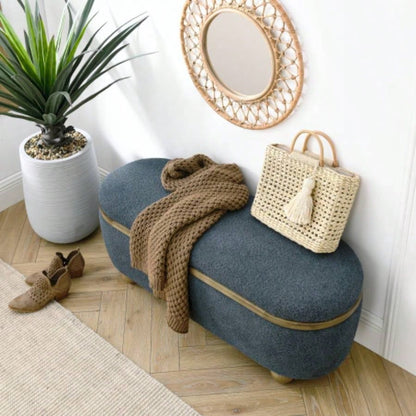 Storage Ottoman, Upholstered End of Bed Ottoman with Storage and Seating, Large Blanket Storage Foot Rest in Bedroom, Living Room, Entryway, Dark blue