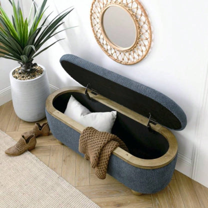 Storage Ottoman, Upholstered End of Bed Ottoman with Storage and Seating, Large Blanket Storage Foot Rest in Bedroom, Living Room, Entryway, Dark blue