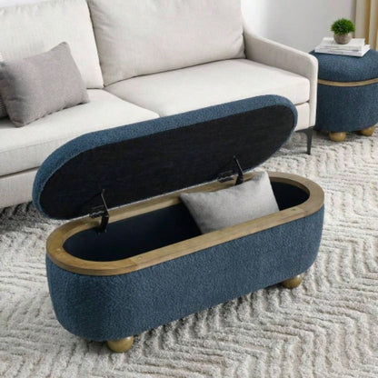 Storage Ottoman, Upholstered End of Bed Ottoman with Storage and Seating, Large Blanket Storage Foot Rest in Bedroom, Living Room, Entryway, Dark blue