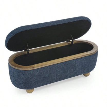 Storage Ottoman, Upholstered End of Bed Ottoman with Storage and Seating, Large Blanket Storage Foot Rest in Bedroom, Living Room, Entryway, Dark blue
