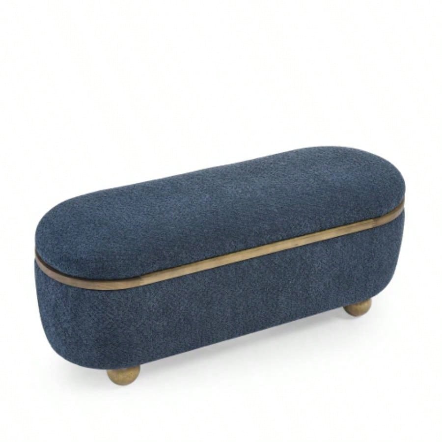 Storage Ottoman, Upholstered End of Bed Ottoman with Storage and Seating, Large Blanket Storage Foot Rest in Bedroom, Living Room, Entryway, Dark blue
