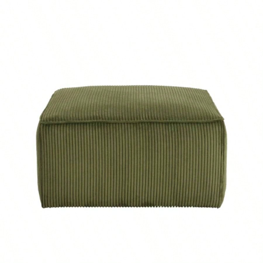 ISABELLA Square Ottoman, Olive Green, Corduroy