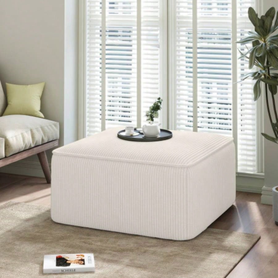ISABELLA Square Ottoman, Olive Green, Corduroy