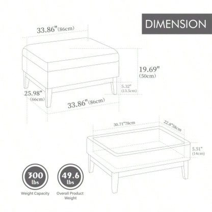 33.86 Upholstered Wood Base Storage Ottoman With Reversible Lid Coffee Table, Foot Stool Square Footrest with Rubberwood Living Room Bedroom Entryway and Office, Ivory Boucle.