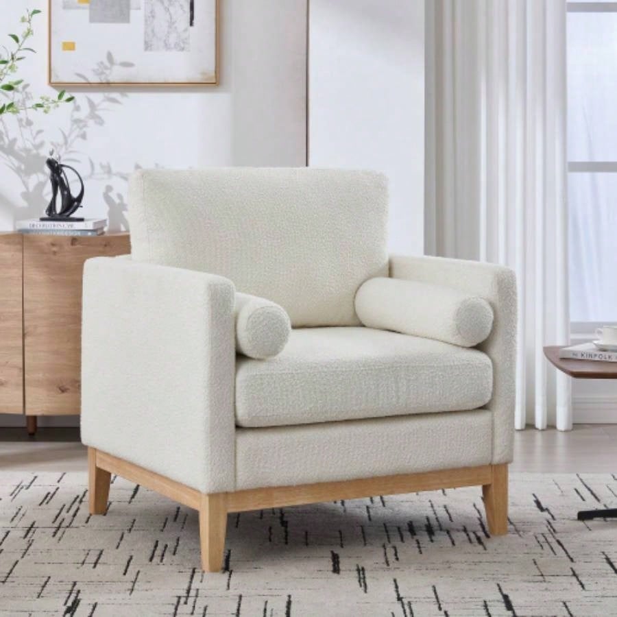 33.86 Upholstered Wood Base Storage Ottoman With Reversible Lid Coffee Table, Foot Stool Square Footrest with Rubberwood Living Room Bedroom Entryway and Office, Ivory Boucle.