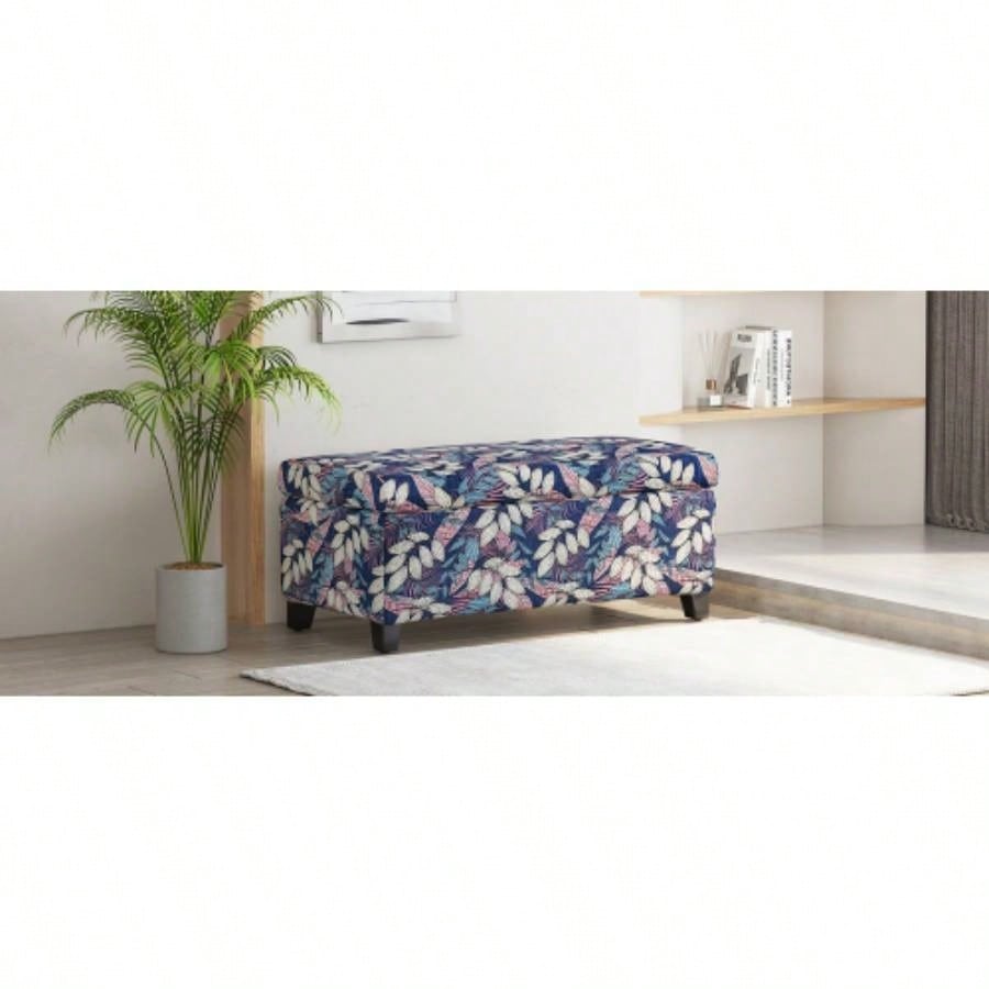 Luxury Storage Ottoman with Floral Patterned Fabric, Soft - Close Hinges, Multi - Functional Footrest Living Room, Bedroom - Hidden Compartment Blankets/Pillows