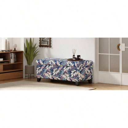 Luxury Storage Ottoman with Floral Patterned Fabric, Soft - Close Hinges, Multi - Functional Footrest Living Room, Bedroom - Hidden Compartment Blankets/Pillows