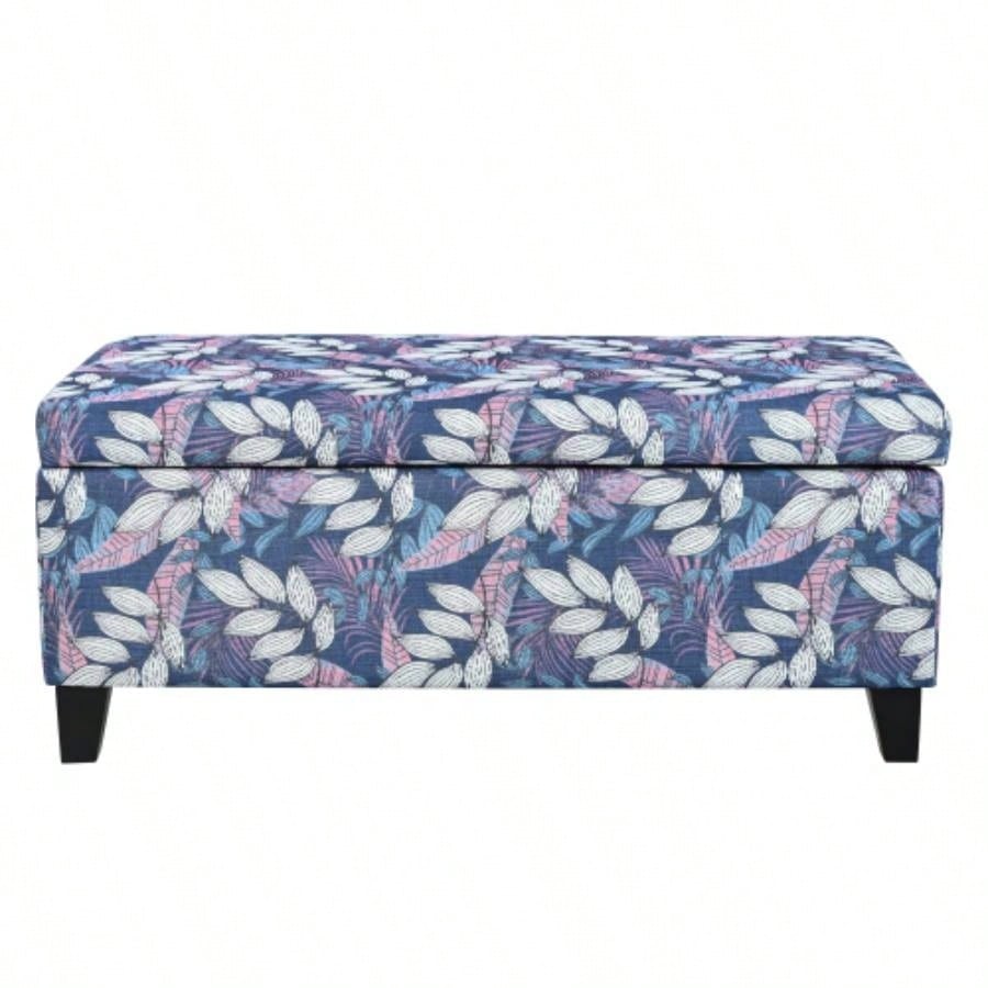 Luxury Storage Ottoman with Floral Patterned Fabric, Soft - Close Hinges, Multi - Functional Footrest Living Room, Bedroom - Hidden Compartment Blankets/Pillows