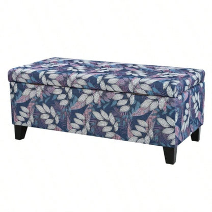 Luxury Storage Ottoman with Floral Patterned Fabric, Soft - Close Hinges, Multi - Functional Footrest Living Room, Bedroom - Hidden Compartment Blankets/Pillows