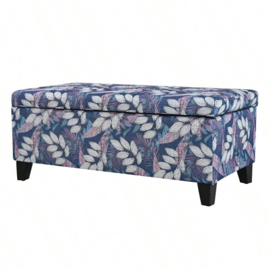Luxury Storage Ottoman with Floral Patterned Fabric, Soft - Close Hinges, Multi - Functional Footrest Living Room, Bedroom - Hidden Compartment Blankets/Pillows