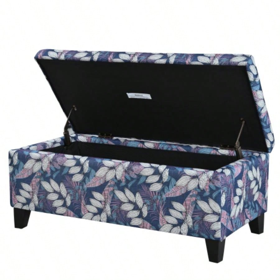 Luxury Storage Ottoman with Floral Patterned Fabric, Soft - Close Hinges, Multi - Functional Footrest Living Room, Bedroom - Hidden Compartment Blankets/Pillows
