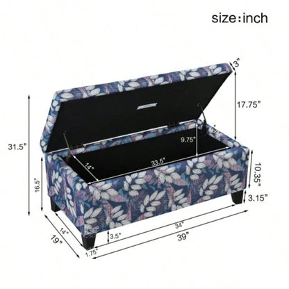 Luxury Storage Ottoman with Floral Patterned Fabric, Soft - Close Hinges, Multi - Functional Footrest Living Room, Bedroom - Hidden Compartment Blankets/Pillows