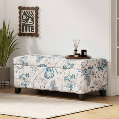 Luxury Storage Ottoman with Floral Patterned Fabric, Soft - Close Hinges, Multi - Functional Footrest Living Room, Bedroom - Hidden Compartment Blankets/Pillows