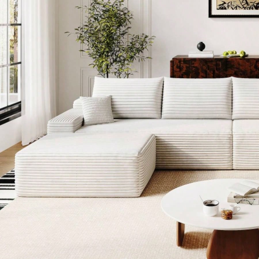 37.40Sofa ottoman, No Assembly Required, WhitePlush Corduroy Fabric