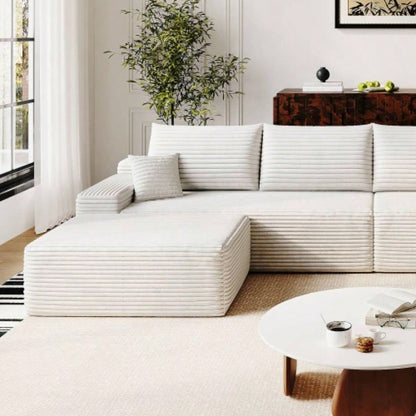 37.40Sofa ottoman, No Assembly Required, WhitePlush Corduroy Fabric
