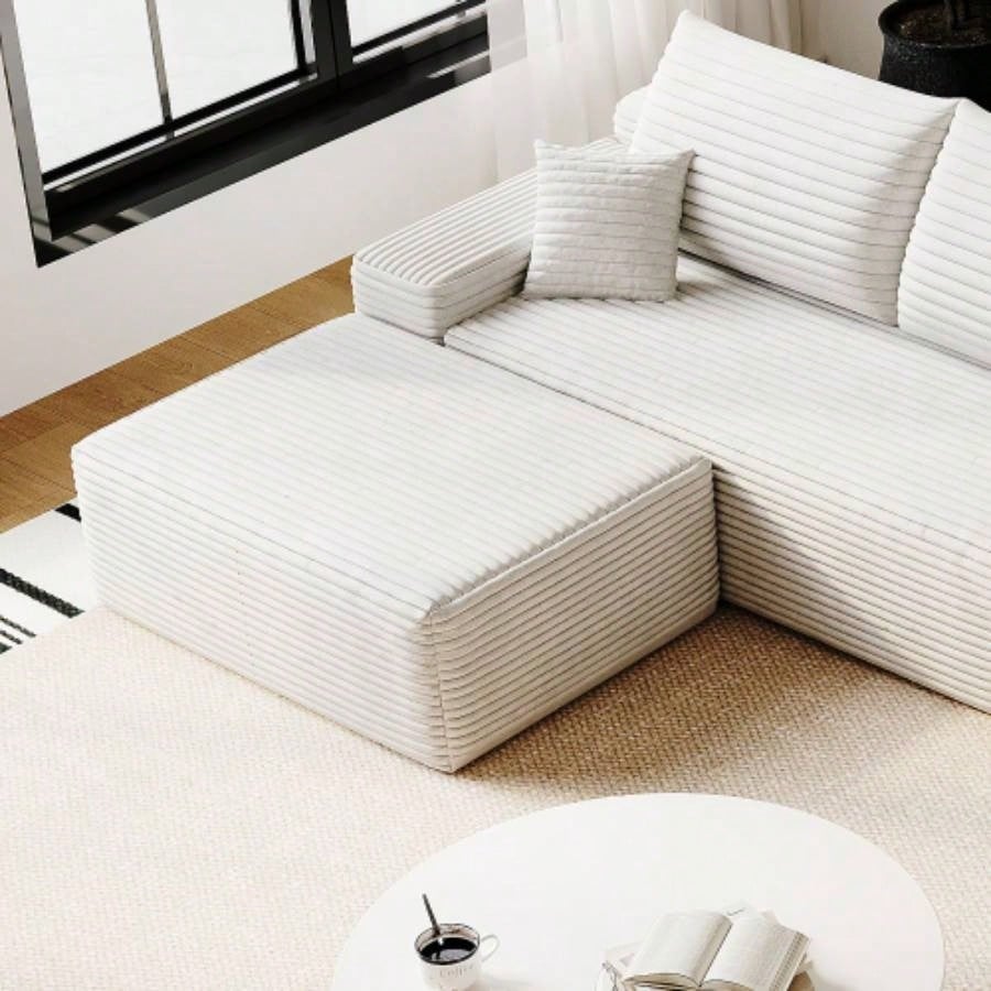 37.40Sofa ottoman, No Assembly Required, WhitePlush Corduroy Fabric
