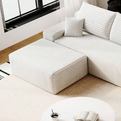 37.40Sofa ottoman, No Assembly Required, WhitePlush Corduroy Fabric