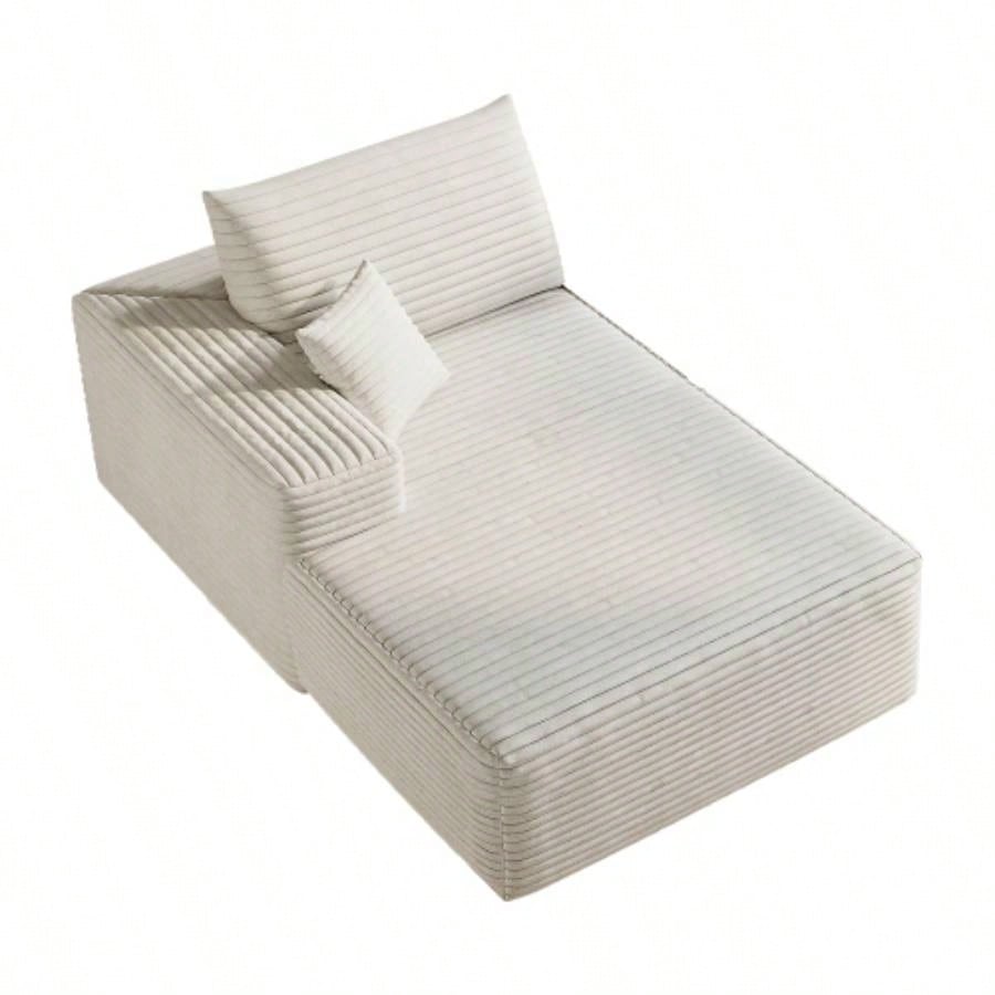 37.40Sofa ottoman, No Assembly Required, WhitePlush Corduroy Fabric