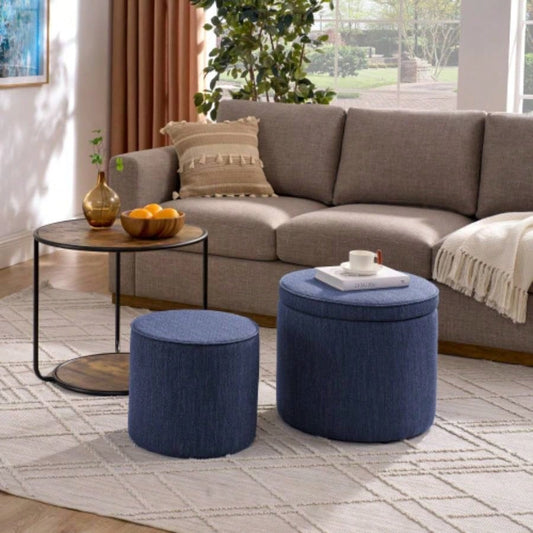 Ottoman, multi - functional combination set table Ottoman, combination of Ottoman and table, with drum stool, with storage space - Dark Blue