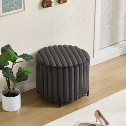 22.05Wide Upholstered Round Pouf Ottoman Foot Rest with Black Metal, Faux Fur Footstool Living Room Bedroom Entryway. Charcoal