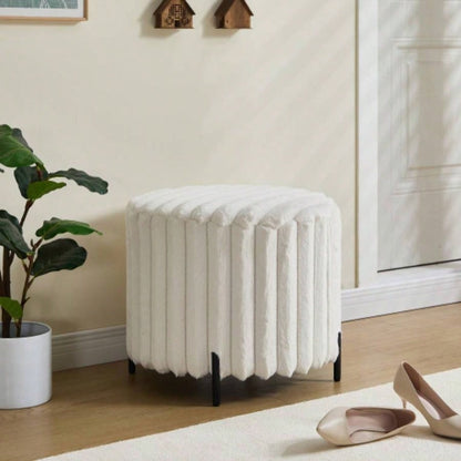 22.05Wide Upholstered Round Pouf Ottoman Foot Rest with Black Metal, Faux Fur Footstool Living Room Bedroom Entryway. Charcoal