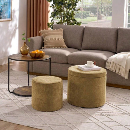 Ottoman, multi - functional combination set table Ottoman, combination of Ottoman and table, with drum stool, with storage space - Dark Blue