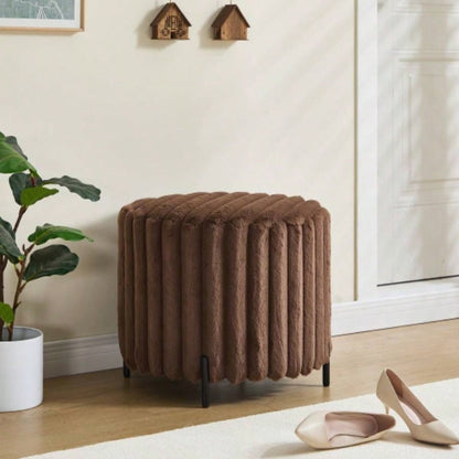 22.05Wide Upholstered Round Pouf Ottoman Foot Rest with Black Metal, Faux Fur Footstool Living Room Bedroom Entryway. Charcoal