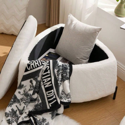 29.9Wide 2 - Piece Upholstered Storage Ottoman Set Footrest Shoe Changing Stool with Metal, Faux Fur Foot Stool Coffee Side Table With Reversible Lid Living Room Bedroom Entryway. Ivory