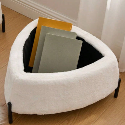 29.9Wide 2 - Piece Upholstered Storage Ottoman Set Footrest Shoe Changing Stool with Metal, Faux Fur Foot Stool Coffee Side Table With Reversible Lid Living Room Bedroom Entryway. Ivory