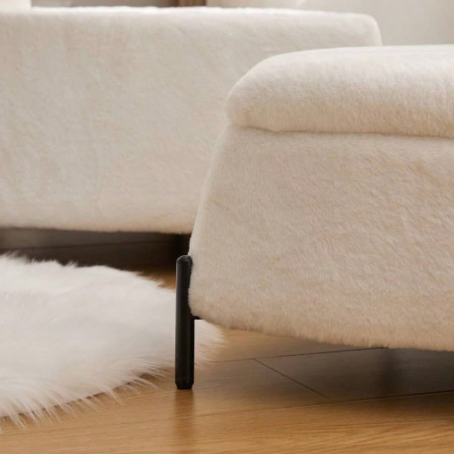 29.9Wide 2 - Piece Upholstered Storage Ottoman Set Footrest Shoe Changing Stool with Metal, Faux Fur Foot Stool Coffee Side Table With Reversible Lid Living Room Bedroom Entryway. Ivory