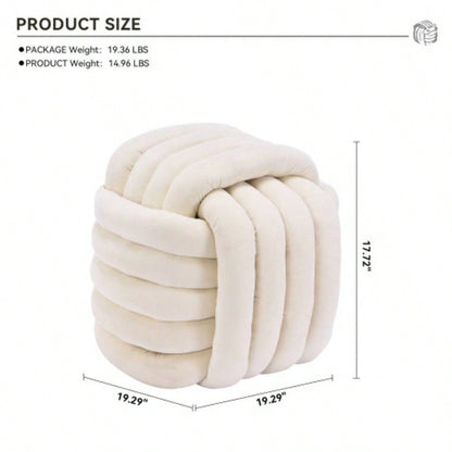 060 - Chenille Fabric Modern Knot Design Ottoman Makeup Stool Footstool, Comfortable and Stylish Living Room, Bedroom, Beige