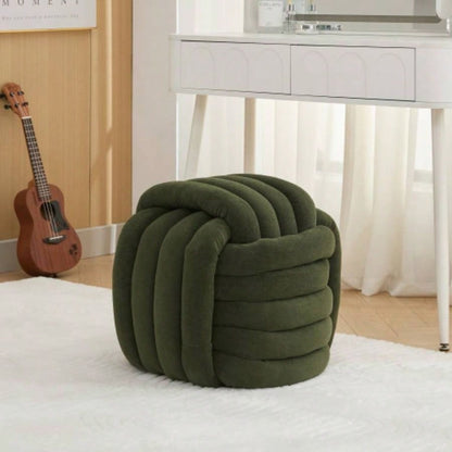 060 - Chenille Fabric Modern Knot Design Ottoman Makeup Stool Footstool, Comfortable and Stylish Living Room, Bedroom, Beige