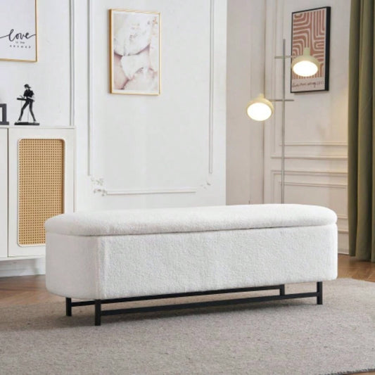 Elegant Ottoman with Spacious Storage Function, White