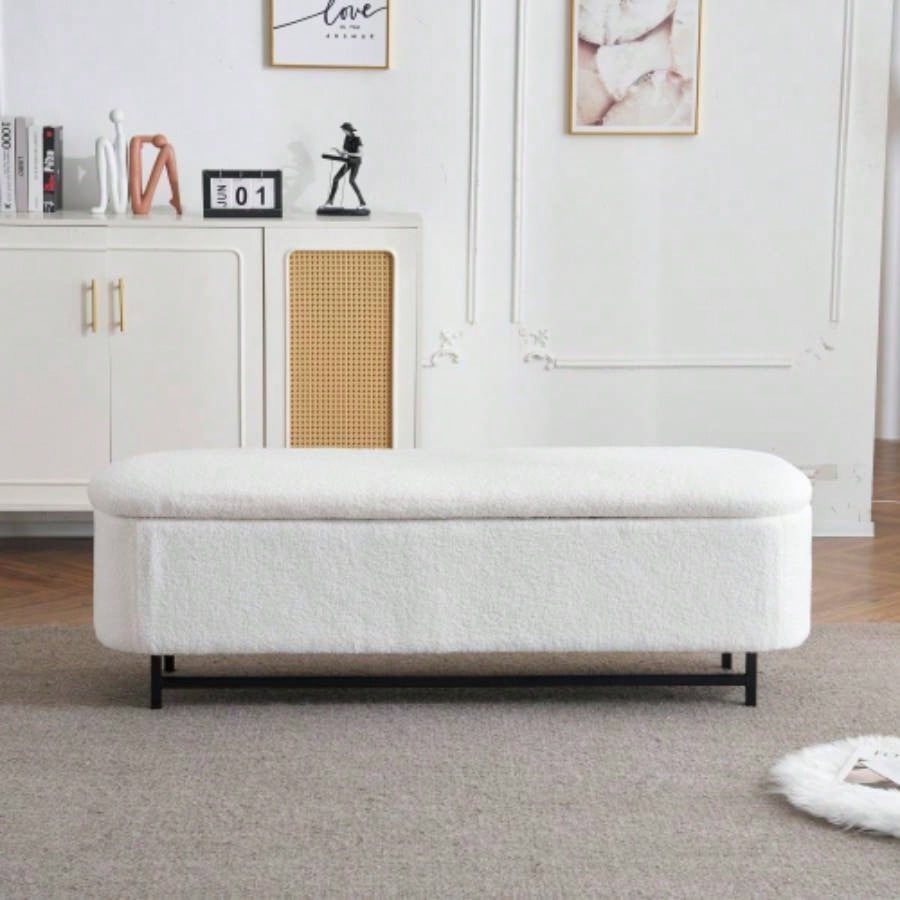 Elegant Ottoman with Spacious Storage Function, White