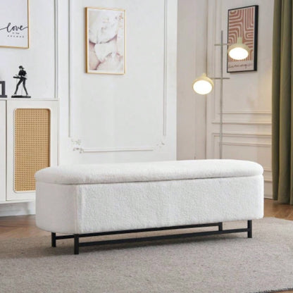 Elegant Ottoman with Spacious Storage Function, White