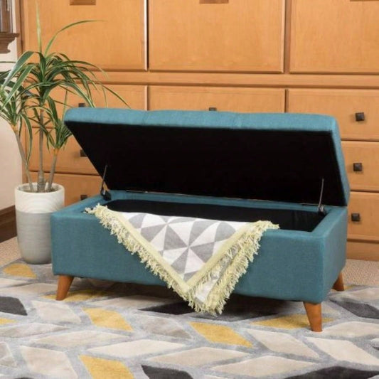 Home Decor, Tufted Ainsley Button Storage Ottoman with Hinged Lid, Ottoman with Storage Living Room Bedroom, Solid wood leg