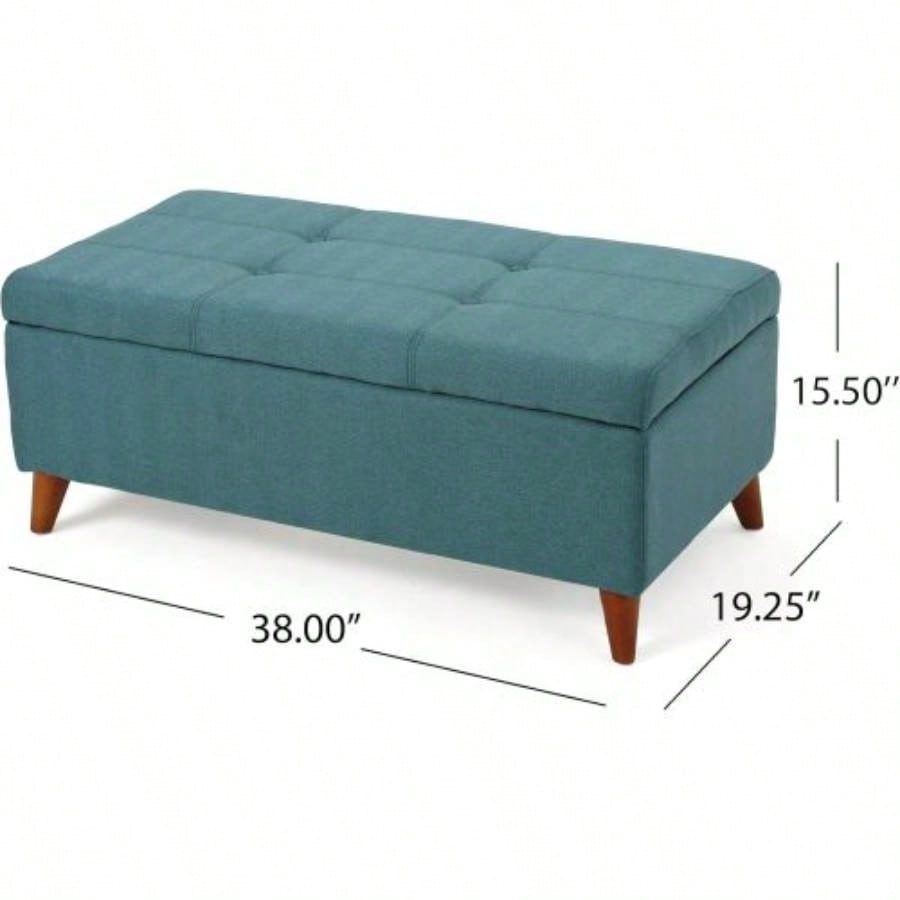 Home Decor, Tufted Ainsley Button Storage Ottoman with Hinged Lid, Ottoman with Storage Living Room Bedroom, Solid wood leg