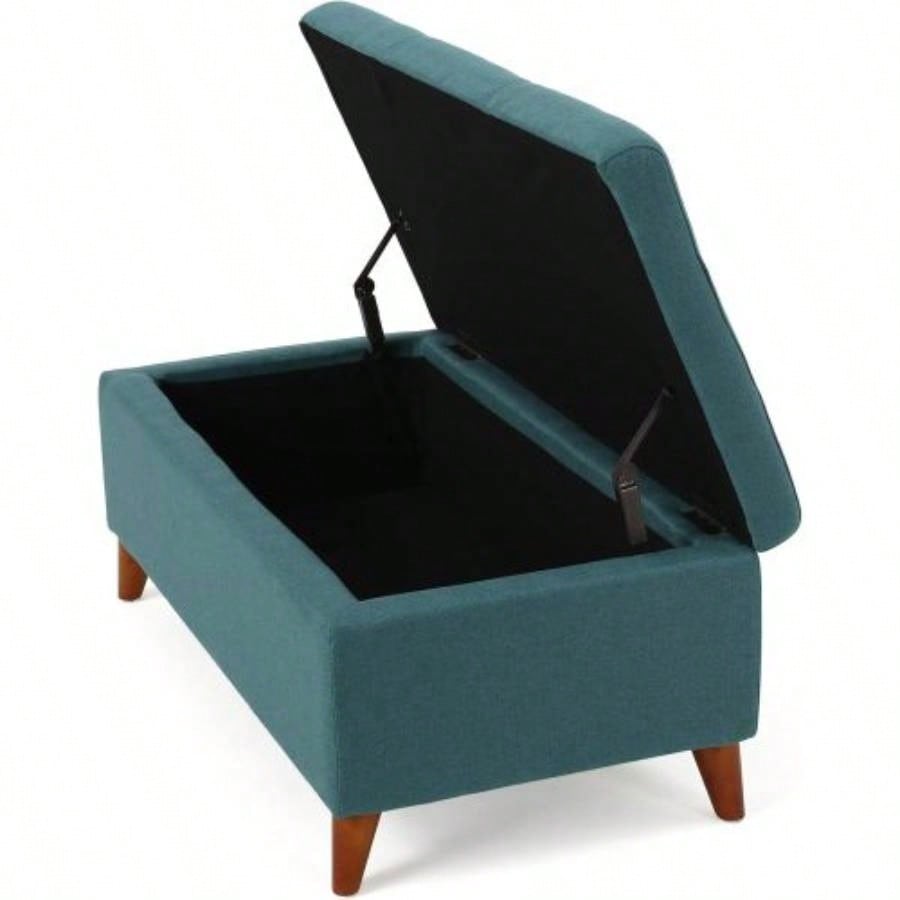 Home Decor, Tufted Ainsley Button Storage Ottoman with Hinged Lid, Ottoman with Storage Living Room Bedroom, Solid wood leg