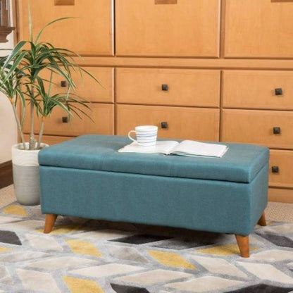 Home Decor, Tufted Ainsley Button Storage Ottoman with Hinged Lid, Ottoman with Storage Living Room Bedroom, Solid wood leg