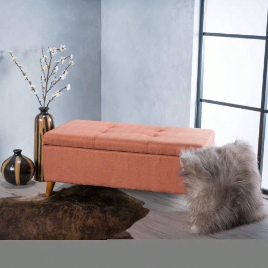 Home Decor, Tufted Ainsley Button Storage Ottoman with Hinged Lid, Ottoman with Storage Living Room Bedroom, Solid wood leg
